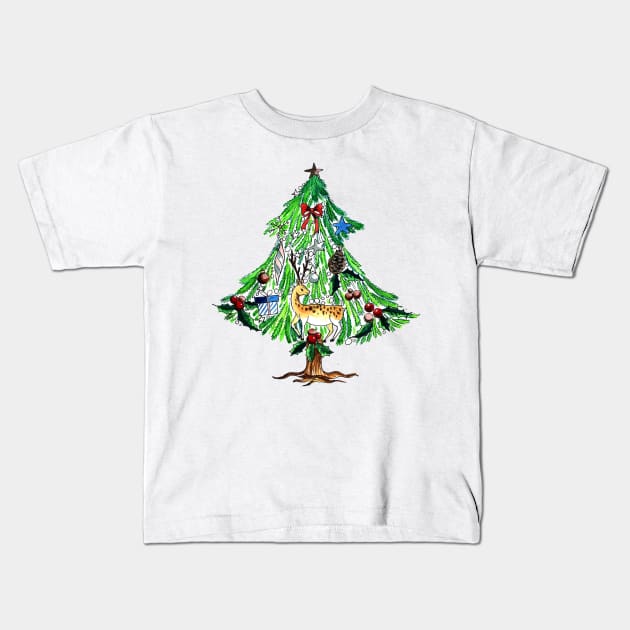 Christmas Tree Hand Drawn Kids T-Shirt by Mako Design 